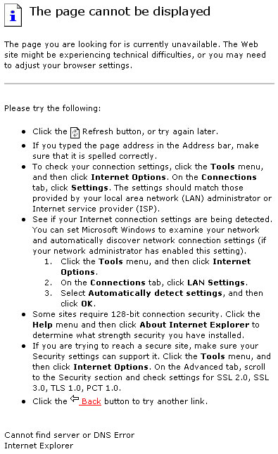 IE Error Page